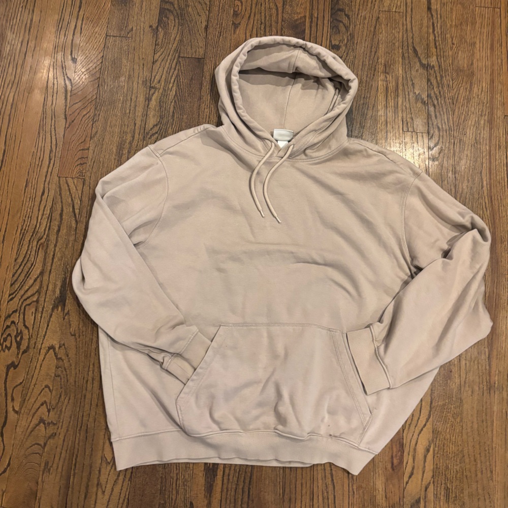 H&M Essentials No. 3 Men's Fleece Sweatshirt XL drawstring hoodie in beige - Picture 2 of 4